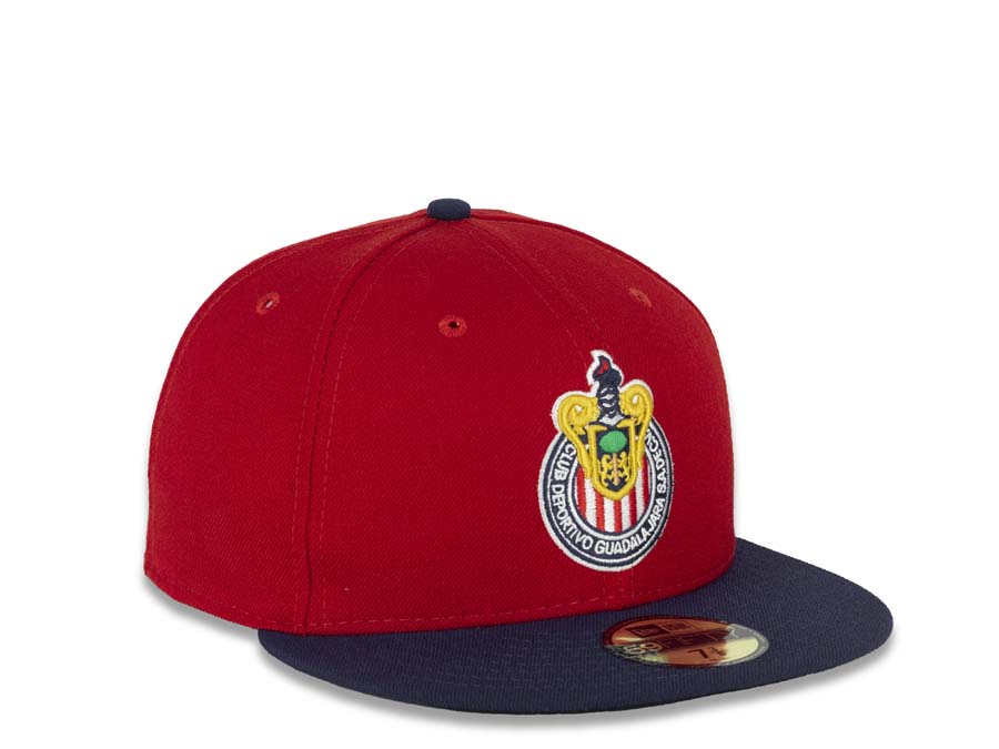Chivas De Guadalajara New Era Liga MX 59FIFTY 5950 Fitted Cap Hat Red Crown Navy Visor Team Color Logo