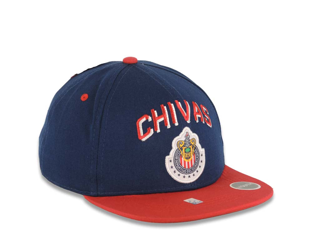 (Youth) Chivas De Guadalajara Liga MX 59FIFTY 5950 Kid Fitted Cap Hat Navy Blue Crown Red Visor Team Color Logo