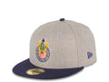 Chivas De Guadalajara New Era Liga MX 59FIFTY 5950 Fitted Cap Hat Heather Gray Crown Navy Blue Visor Team Color Logo