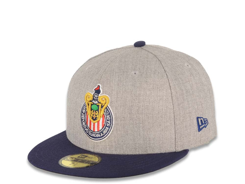 Chivas De Guadalajara New Era Liga MX 59FIFTY 5950 Fitted Cap Hat Heather Gray Crown Navy Blue Visor Team Color Logo