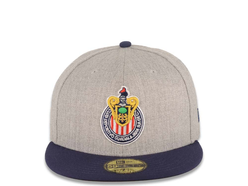 Chivas De Guadalajara New Era Liga MX 59FIFTY 5950 Fitted Cap Hat Heather Gray Crown Navy Blue Visor Team Color Logo