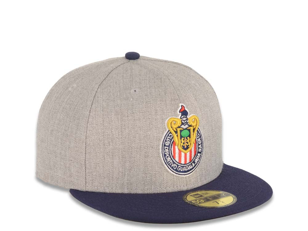 Chivas De Guadalajara New Era Liga MX 59FIFTY 5950 Fitted Cap Hat Heather Gray Crown Navy Blue Visor Team Color Logo