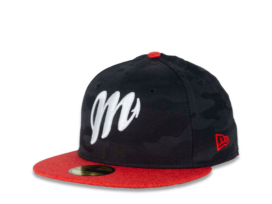 Mexico Diablos New Era 59FIFTY 5950 Fitted Cap Hat Black Woven Camo Crown Shadow Tech Red Visor White Logo