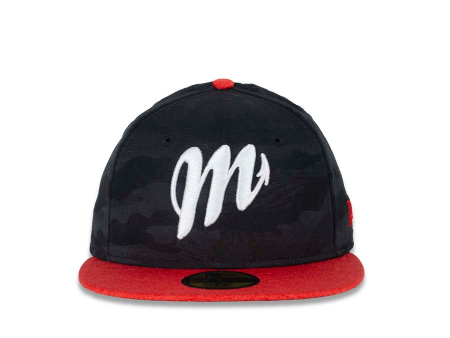 Mexico Diablos New Era 59FIFTY 5950 Fitted Cap Hat Black Woven Camo Crown Shadow Tech Red Visor White Logo