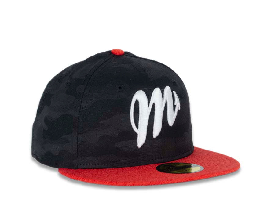 Mexico Diablos New Era 59FIFTY 5950 Fitted Cap Hat Black Woven Camo Crown Shadow Tech Red Visor White Logo