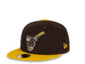 San Diego Padres New Era MLB 59Fifty 5950 Fitted Cap Hat Dark Brown Crown Yellow Visor Dark Brown/White/Yellow Friar Logo Black UV