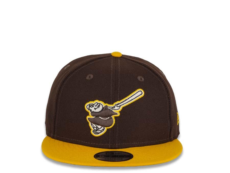 San Diego Padres New Era MLB 9Fifty 950 Snapback Cap Hat Dark Brown Crown Yellow Visor Dark Brown/White/Yellow Friar Logo Black UV
