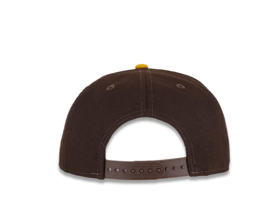San Diego Padres New Era MLB 9Fifty 950 Snapback Cap Hat Dark Brown Crown Yellow Visor Dark Brown/White/Yellow Friar Logo Black UV