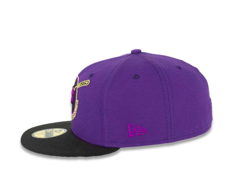San Diego Padres New Era MLB 59FIFTY 5950 Fitted Cap Hat Dark Purple Crown Black Visor Dark Purple/Metallic Gold/Black “Swinging Friar” Logo 1978 All-Star Game Side Patch Plum UV