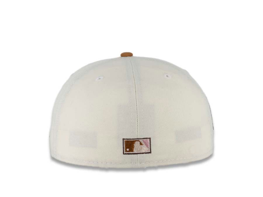 San Diego Padres New Era MLB 59FIFTY 5950 Fitted Cap Hat Cream Crown Light Bronze Visor Bronze/Pink Swinging Friar Logo 40th Anniversary Side Patch