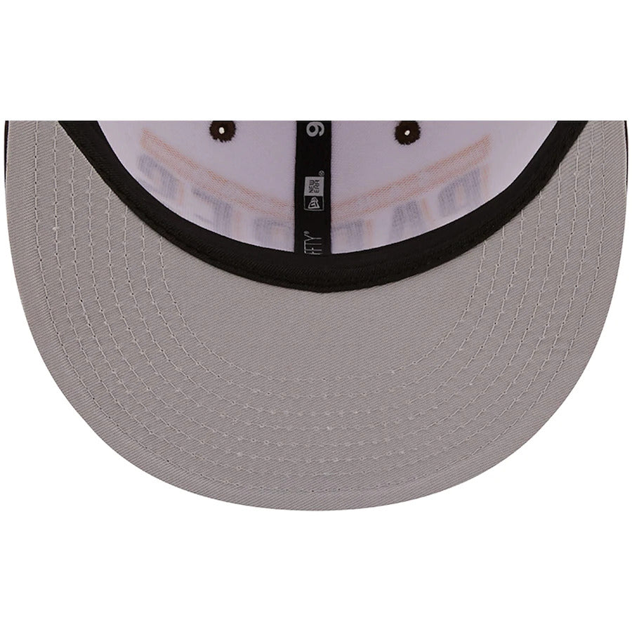 San Diego Padres New Era MLB 9FIFTY 950 Snapback Cap Hat White Crown Brown Visor Team Color Retro Tile Logo with Friar Side Patch