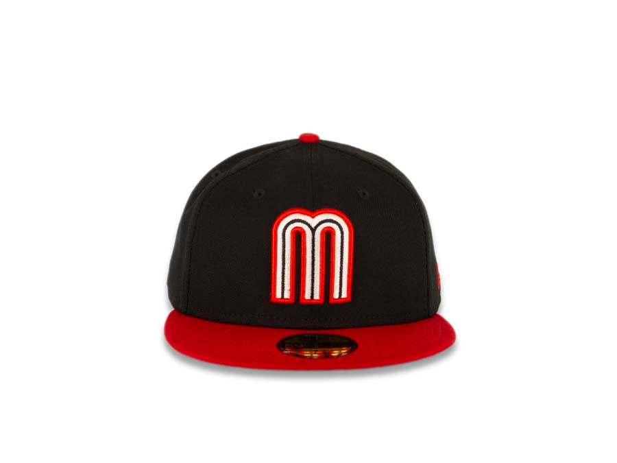 Mexico New Era World Baseball Classic 59FIFTY 5950 Fitted Cap Hat Black Crown Red Visor White/Black/Red Logo Black UV