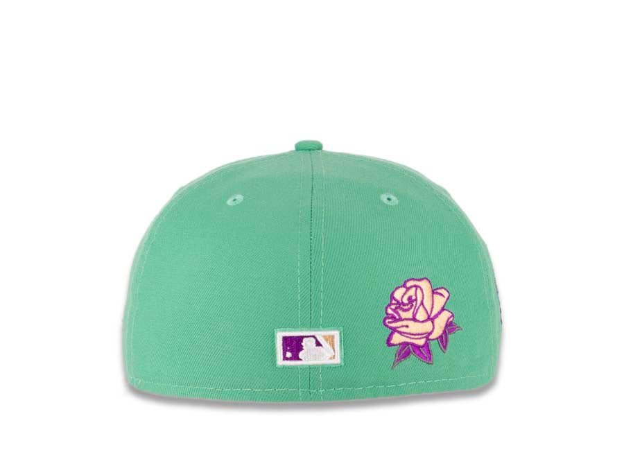 San Diego Padres New Era MLB 59FIFTY 5950 Fitted Cap Hat Clear Mint Crown Purple Visor Magenta/Orange Logo Rose Back 40th Anniversary Side Patch