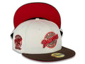 San Diego Padres New Era MLB 59FIFTY 5950 Fitted Cap Hat Cream Crown Brown Visor Red/Brown Baseball Club Retro Logo 25th Anniversary Side Patch