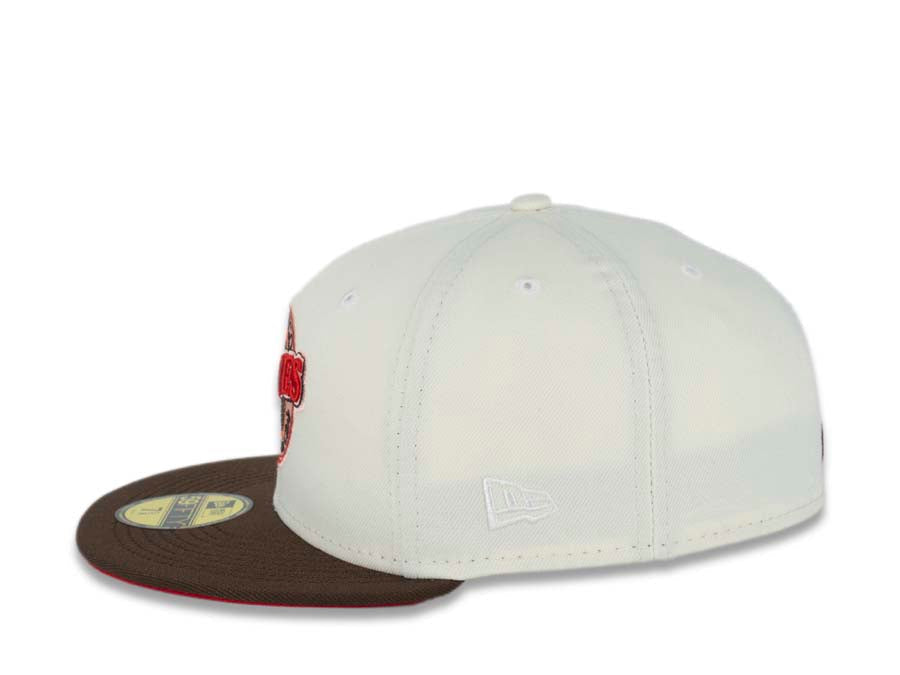 San Diego Padres New Era MLB 59FIFTY 5950 Fitted Cap Hat Cream Crown Brown Visor Red/Brown Baseball Club Retro Logo 25th Anniversary Side Patch