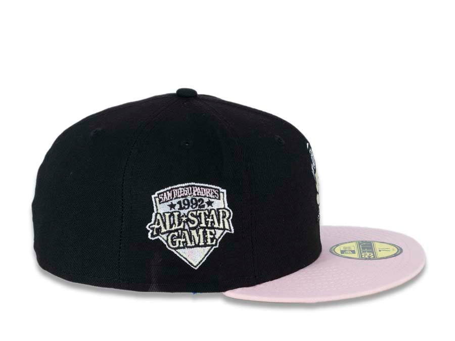 San Diego Padres New Era MLB 59FIFTY 5950 Fitted Cap Hat Black Crown Pink Visor Yellow “Batting Friar” Retro Logo 1992 All-Star Game Side Patch