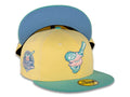 San Diego Padres New Era MLB 59FIFTY 5950 Fitted Cap Hat Soft Yellow Crown Clear Mint Visor Pink Swinging Friar Logo 40th Anniversary Side Patch