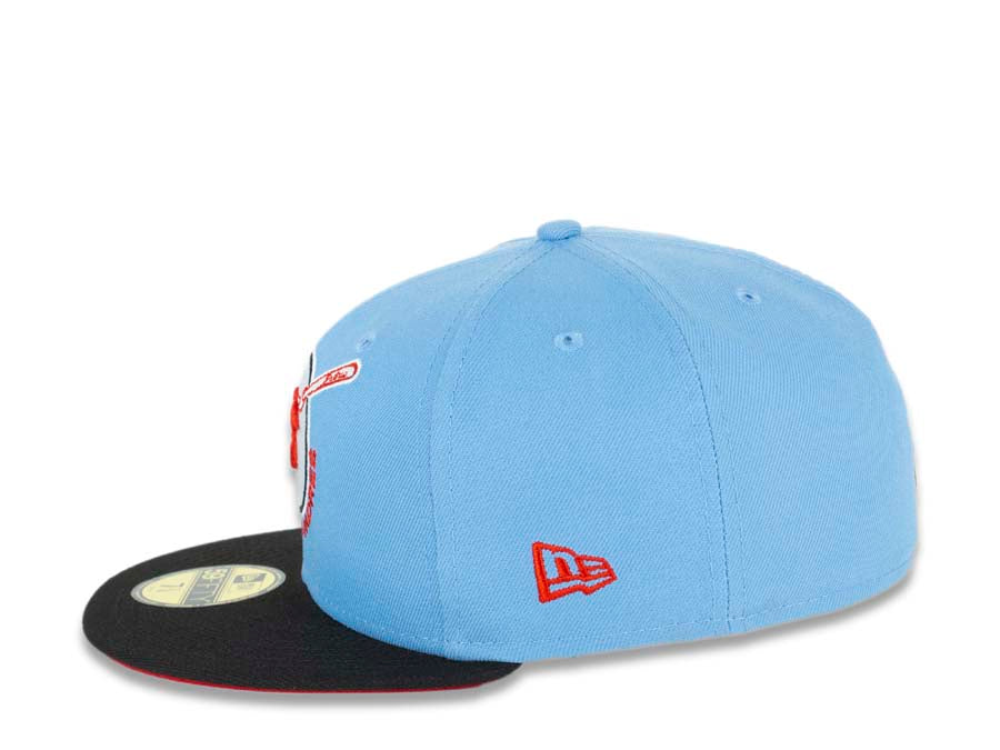 San Diego Padres New Era MLB 59FIFTY 5950 Fitted Cap Hat Sky Blue Crown Black Visor Red/White Swinging Friar Logo 1978 All-Star Game Side Patch