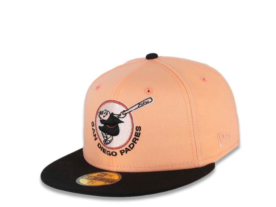 San Diego Padres New Era MLB 59FIFTY 5950 Fitted Cap Hat Peach Crown Black Visor Black/Peach Friar Logo 1978 All-Star Game Side Patch Pink UV
