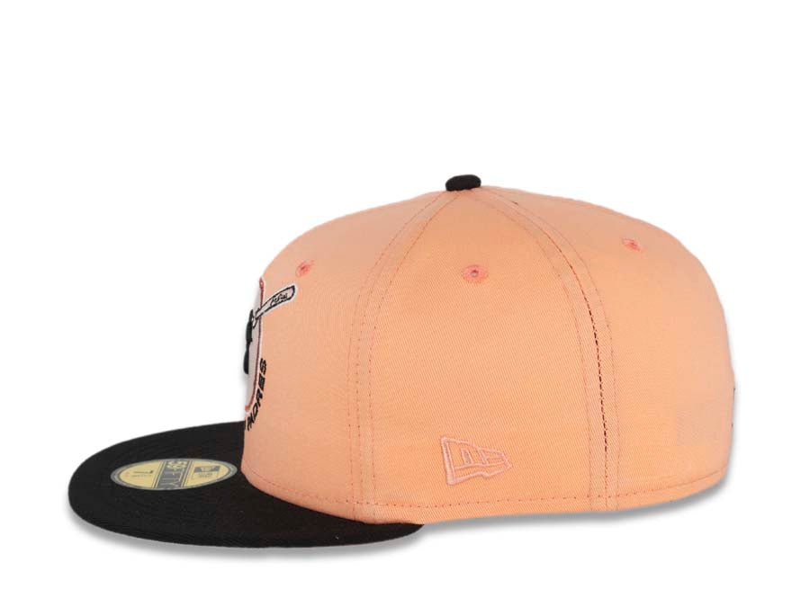 San Diego Padres New Era MLB 59FIFTY 5950 Fitted Cap Hat Peach Crown Black Visor Black/Peach Friar Logo 1978 All-Star Game Side Patch Pink UV