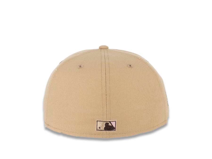 San Diego Padres New Era MLB 59FIFTY 5950 Fitted Cap Hat Light Tan Crown Dark Brown Visor Light Brown/Pink Swinging Friar Logo Pink UV