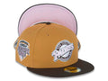 San Diego Padres New Era MLB 59FIFTY 5950 Fitted Cap Hat Tan Crown Brown Visor Pink/Brown/White Baseball Club Retro Logo All-Star Game 1992 Side Patch