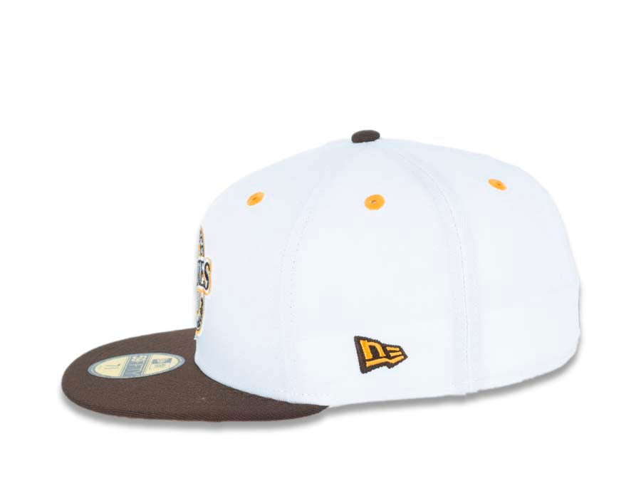 San Diego Padres New Era MLB 59FIFTY 5950 Fitted Cap Hat White Crown Brown Visor Brown/Yellow Baseball Club Retro Logo 1992 All-Star Game Side Patch