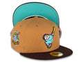 San Diego Padres New Era MLB 59FIFTY 5950 Fitted Cap Hat Light Bronze Crown Dark Brown Visor Sea Glass Blue/Temple Gold "Friar" Logo 40th Anniversary Sea Glass Blue UV