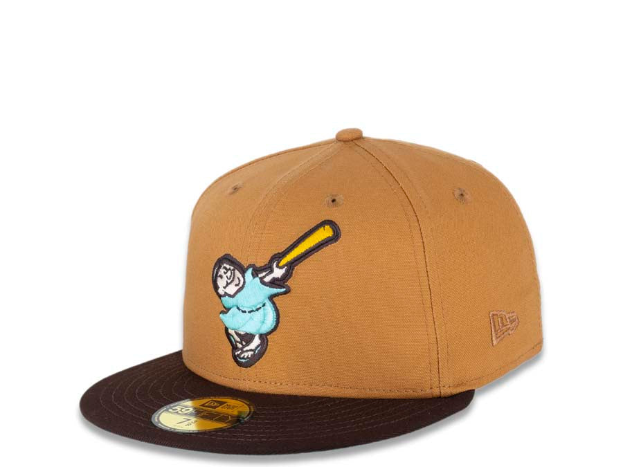 San Diego Padres New Era MLB 59FIFTY 5950 Fitted Cap Hat Light Bronze Crown Dark Brown Visor Sea Glass Blue/Temple Gold "Friar" Logo 40th Anniversary Sea Glass Blue UV