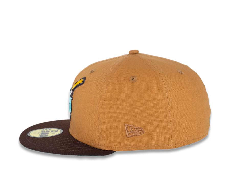 San Diego Padres New Era MLB 59FIFTY 5950 Fitted Cap Hat Light Bronze Crown Dark Brown Visor Sea Glass Blue/Temple Gold "Friar" Logo 40th Anniversary Sea Glass Blue UV
