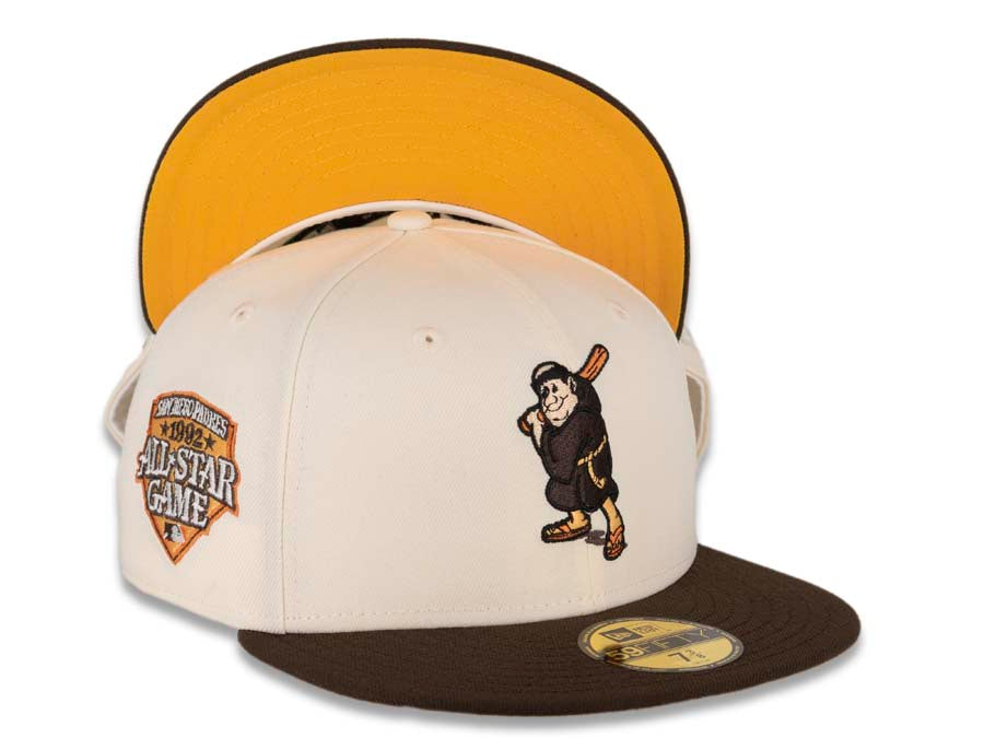 San Diego Padres New Era MLB 59FIFTY 5950 Fitted Cap Hat Cream Crown Brown Visor Brown "Batting Friar" Retro Logo 1992 All-Star Game Side Patch