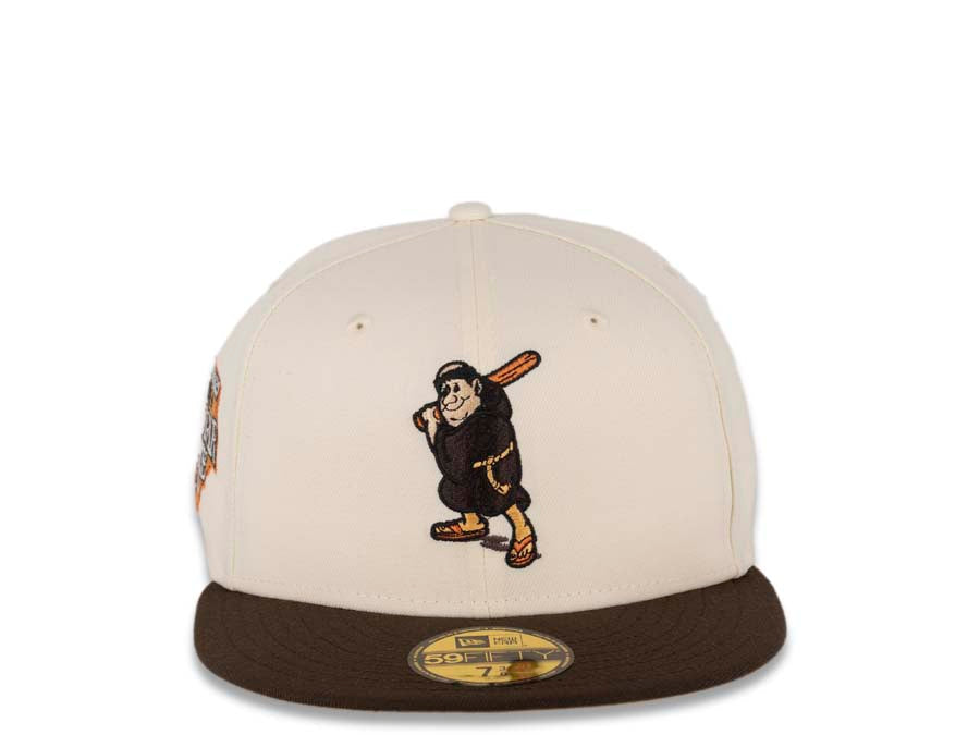 San Diego Padres New Era MLB 59FIFTY 5950 Fitted Cap Hat Cream Crown Brown Visor Brown "Batting Friar" Retro Logo 1992 All-Star Game Side Patch