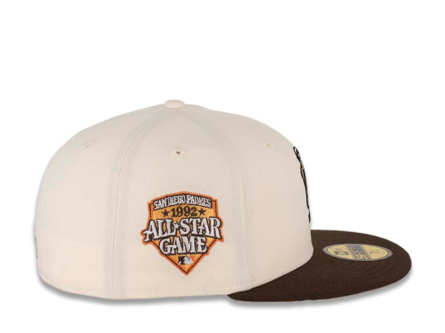 San Diego Padres New Era MLB 59FIFTY 5950 Fitted Cap Hat Cream Crown Brown Visor Brown "Batting Friar" Retro Logo 1992 All-Star Game Side Patch