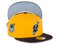 San Diego Padres New Era MLB 59FIFTY 5950 Fitted Cap Hat Yellow Crown Dark Brown Visor Dark Brown Catching Friar Logo 40th Anniversary Side Patch
