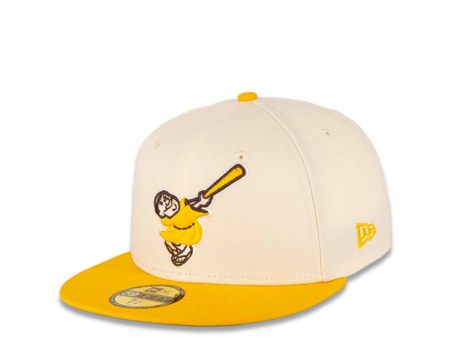 San Diego Padres New Era MLB 59FIFTY 5950 Fitted Cap Hat Cream Crown Temple Gold Visor Yellow/Brown "Friar" Logo Stadium Side Patch Green UV
