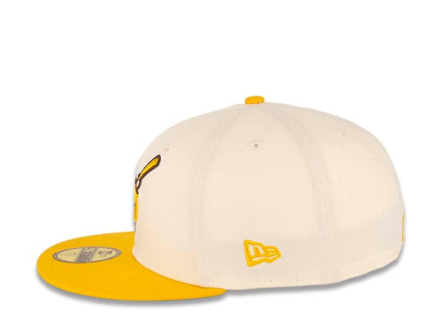 San Diego Padres New Era MLB 59FIFTY 5950 Fitted Cap Hat Cream Crown Temple Gold Visor Yellow/Brown "Friar" Logo Stadium Side Patch Green UV
