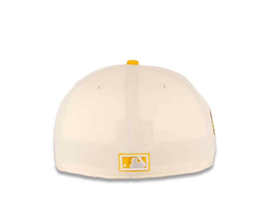 San Diego Padres New Era MLB 59FIFTY 5950 Fitted Cap Hat Cream Crown Temple Gold Visor Yellow/Brown "Friar" Logo Stadium Side Patch Green UV