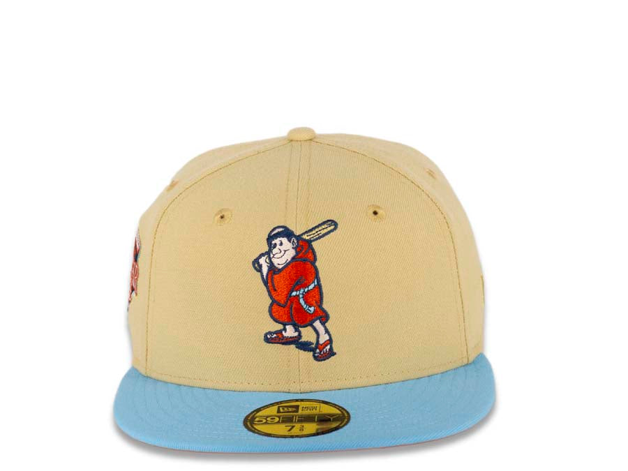 San Diego Padres New Era MLB 59FIFTY 5950 Fitted Cap Hat Vegas Gold Crown Sky Blue Visor Orange/Metallic Gold “Batting Friar” Retro Logo