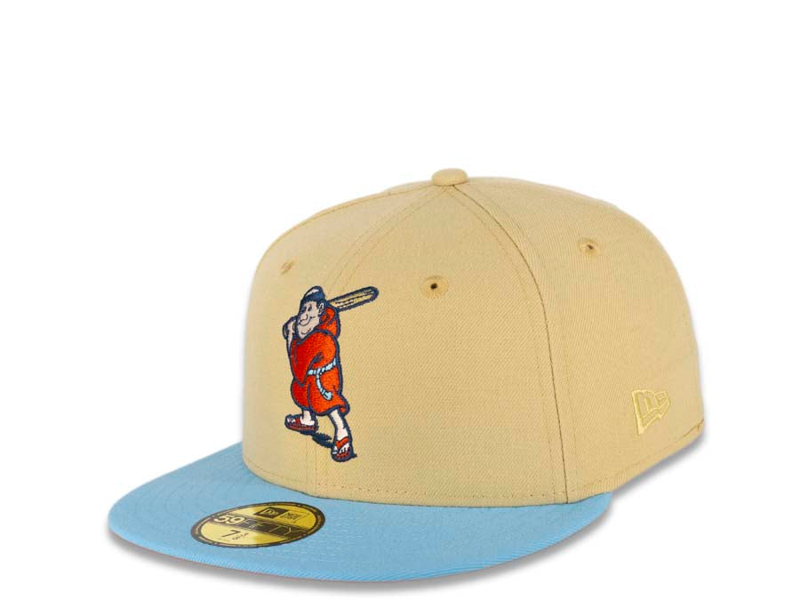 San Diego Padres New Era MLB 59FIFTY 5950 Fitted Cap Hat Vegas Gold Crown Sky Blue Visor Orange/Metallic Gold “Batting Friar” Retro Logo