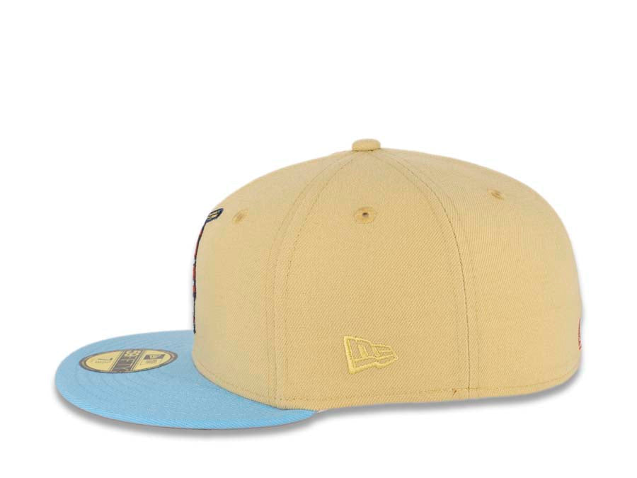 San Diego Padres New Era MLB 59FIFTY 5950 Fitted Cap Hat Vegas Gold Crown Sky Blue Visor Orange/Metallic Gold “Batting Friar” Retro Logo