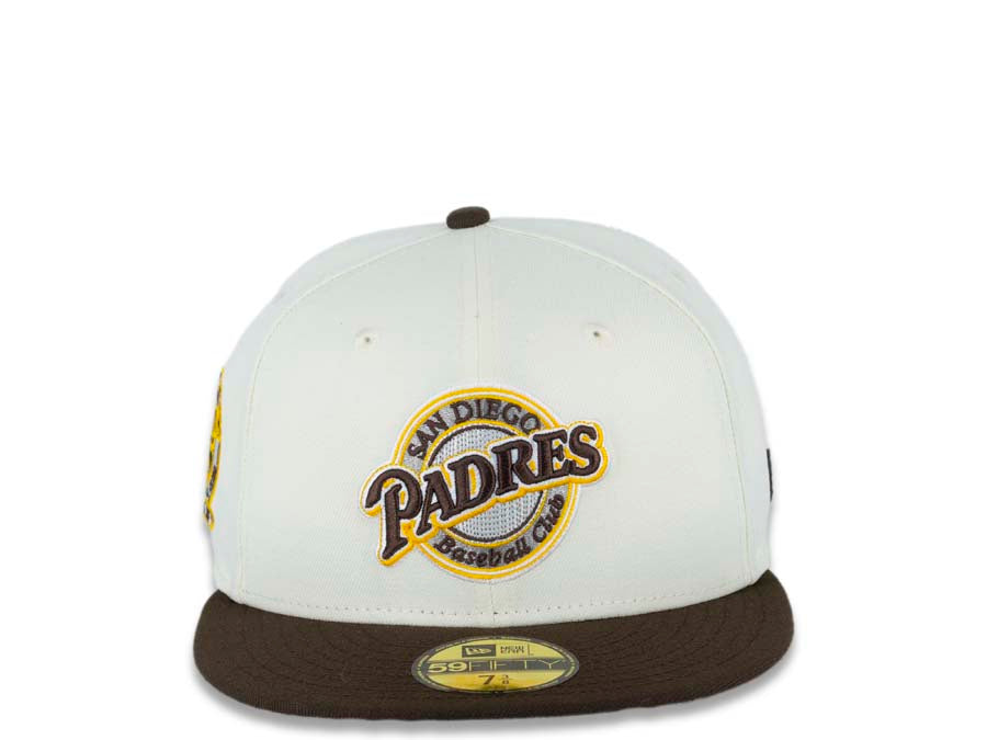 San Diego Padres New Era MLB 59FIFTY 5950 Fitted Cap Hat Cream Crown Brown Visor Brown/Yellow Baseball Club Cooperstown Retro Logo Gray UV