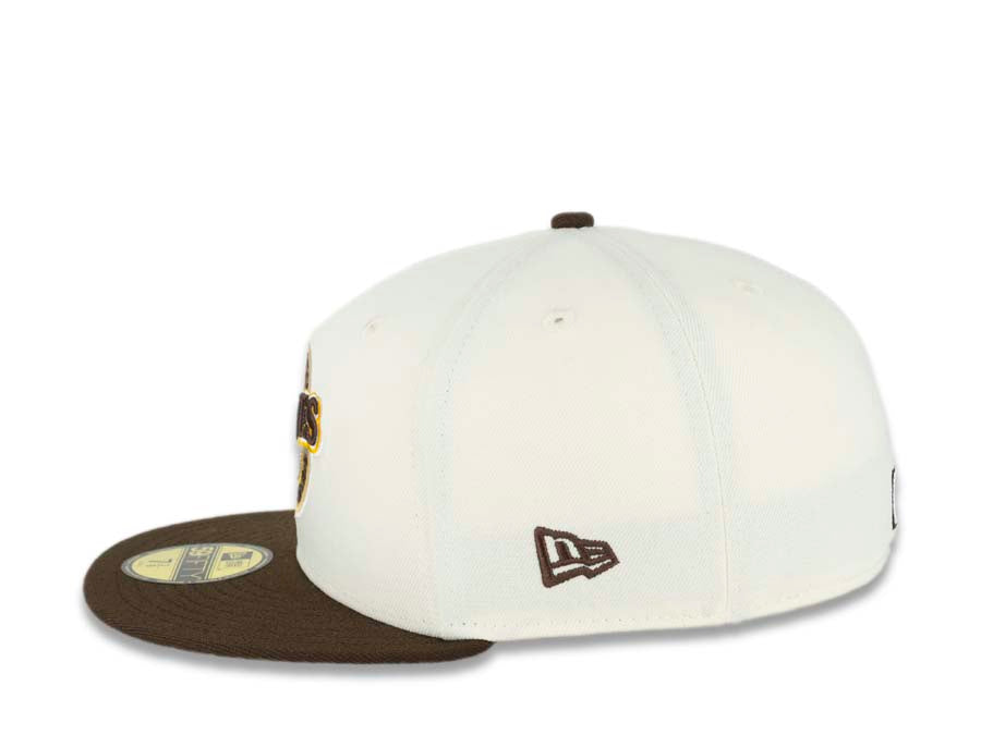 San Diego Padres New Era MLB 59FIFTY 5950 Fitted Cap Hat Cream Crown Brown Visor Brown/Yellow Baseball Club Cooperstown Retro Logo Gray UV