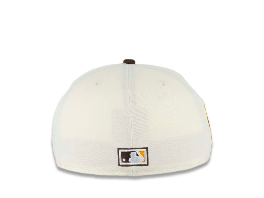 San Diego Padres New Era MLB 59FIFTY 5950 Fitted Cap Hat Cream Crown Brown Visor Brown/Yellow Baseball Club Cooperstown Retro Logo Gray UV