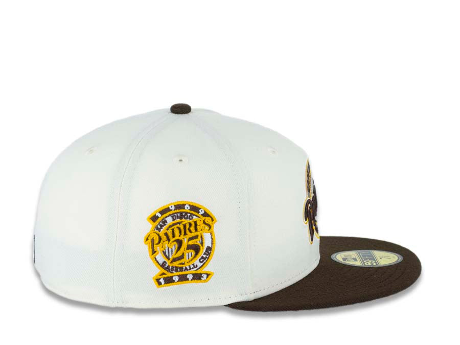 San Diego Padres New Era MLB 59FIFTY 5950 Fitted Cap Hat Cream Crown Brown Visor Brown/Yellow Baseball Club Cooperstown Retro Logo Gray UV