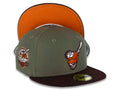 San Diego Padres New Era MLB 59FIFTY 5950 Fitted Cap Hat Olive Green Crown Dark Brown Visor Orange/Dark Brown Swinging Friar Logo Orange UV