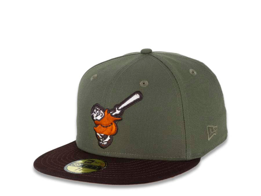 San Diego Padres New Era MLB 59FIFTY 5950 Fitted Cap Hat Olive Green Crown Dark Brown Visor Orange/Dark Brown Swinging Friar Logo Orange UV
