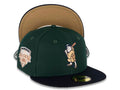San Diego Padres New Era MLB 59FIFTY 5950 Fitted Cap Hat Dark Green Crown Dark Navy Visor Metallic Copper/Tawny "Batting Friar" Cooperstown Retro Logo 1992 All-Star Game Side Patch Tawny UV