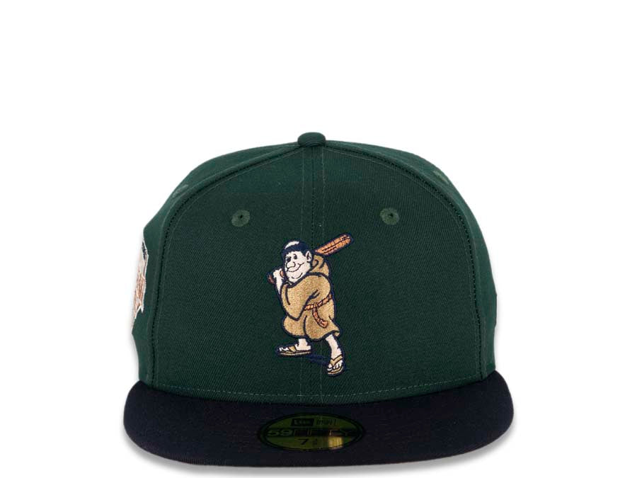 San Diego Padres New Era MLB 59FIFTY 5950 Fitted Cap Hat Dark Green Crown Dark Navy Visor Metallic Copper/Tawny "Batting Friar" Cooperstown Retro Logo 1992 All-Star Game Side Patch Tawny UV