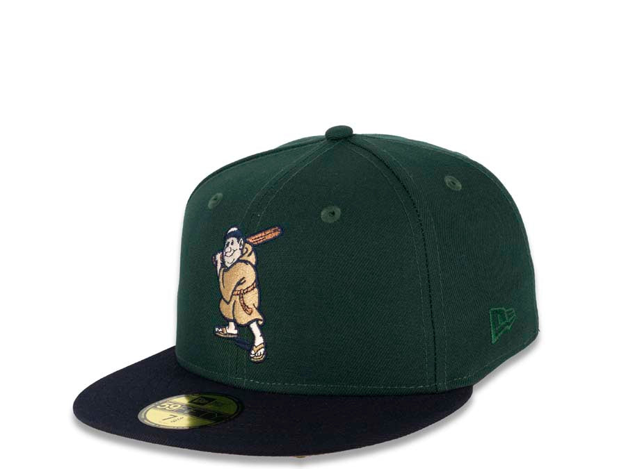 San Diego Padres New Era MLB 59FIFTY 5950 Fitted Cap Hat Dark Green Crown Dark Navy Visor Metallic Copper/Tawny "Batting Friar" Cooperstown Retro Logo 1992 All-Star Game Side Patch Tawny UV