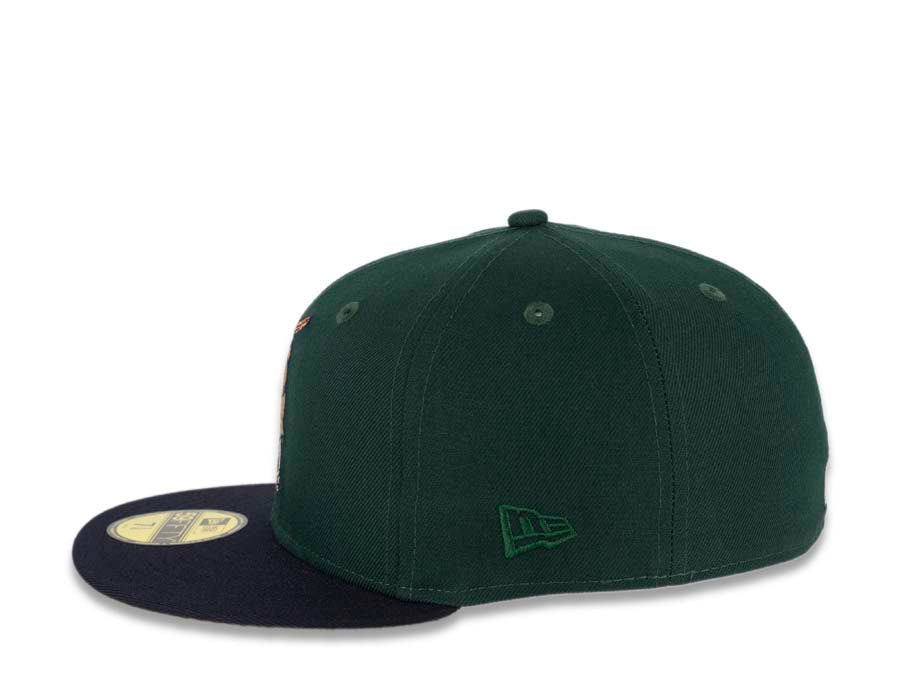 San Diego Padres New Era MLB 59FIFTY 5950 Fitted Cap Hat Dark Green Crown Dark Navy Visor Metallic Copper/Tawny "Batting Friar" Cooperstown Retro Logo 1992 All-Star Game Side Patch Tawny UV